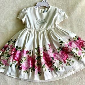 Chic White and Pink Floral Kids Dress with Bolero 24m